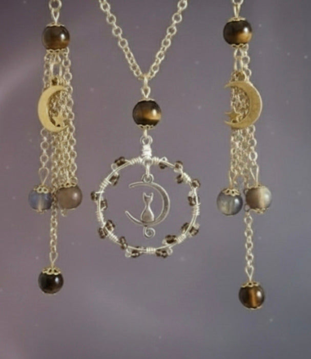 The "Midnight Moon Cat" 4 piece Celestial Jewelry Set
