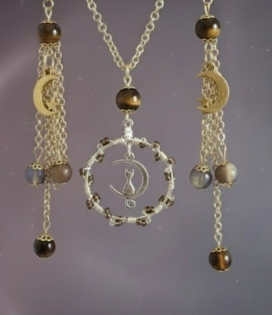 The "Midnight Moon Cat" 4 piece Celestial Jewelry Set