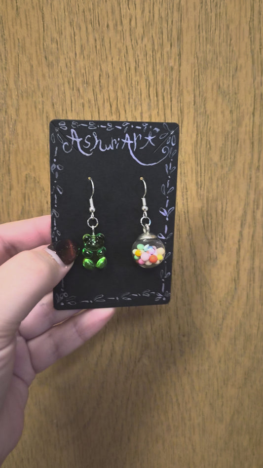 Gummy Bear & Gumball Machine Odd-Pair Earrings