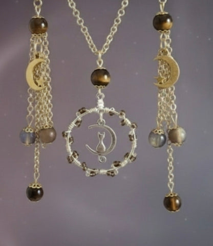 The "Midnight Moon Cat" 4 piece Celestial Jewelry Set