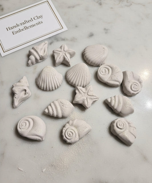 Handcrafted Air-Dry Clay Shell Embellishments/ Unpainted & glazed.
